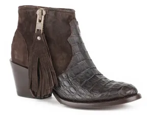 Stetson Womens Brown Caiman Paris 5In Chocolate Rough Out Cowboy Boots