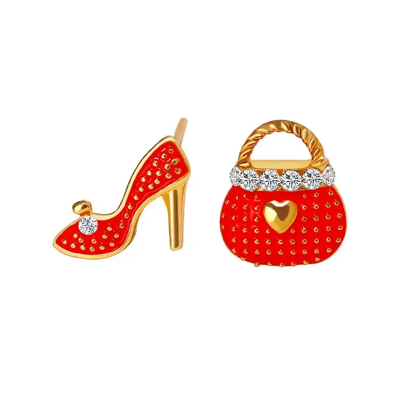 Trendy Girl's Heels Creative Diamond OL Fashion Studded Bag High Earring