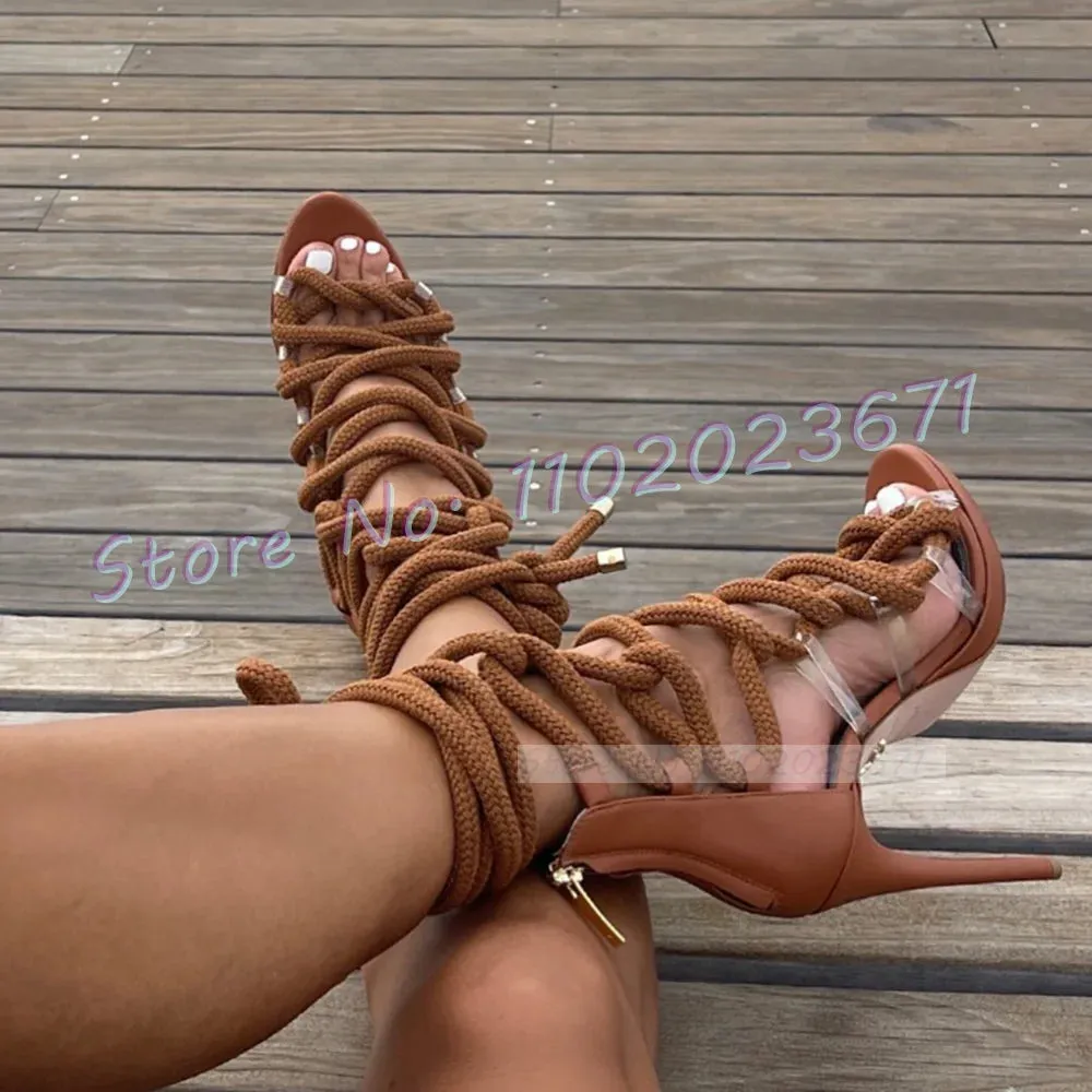 Trendy Gladiator Rope Lace Up High Heels