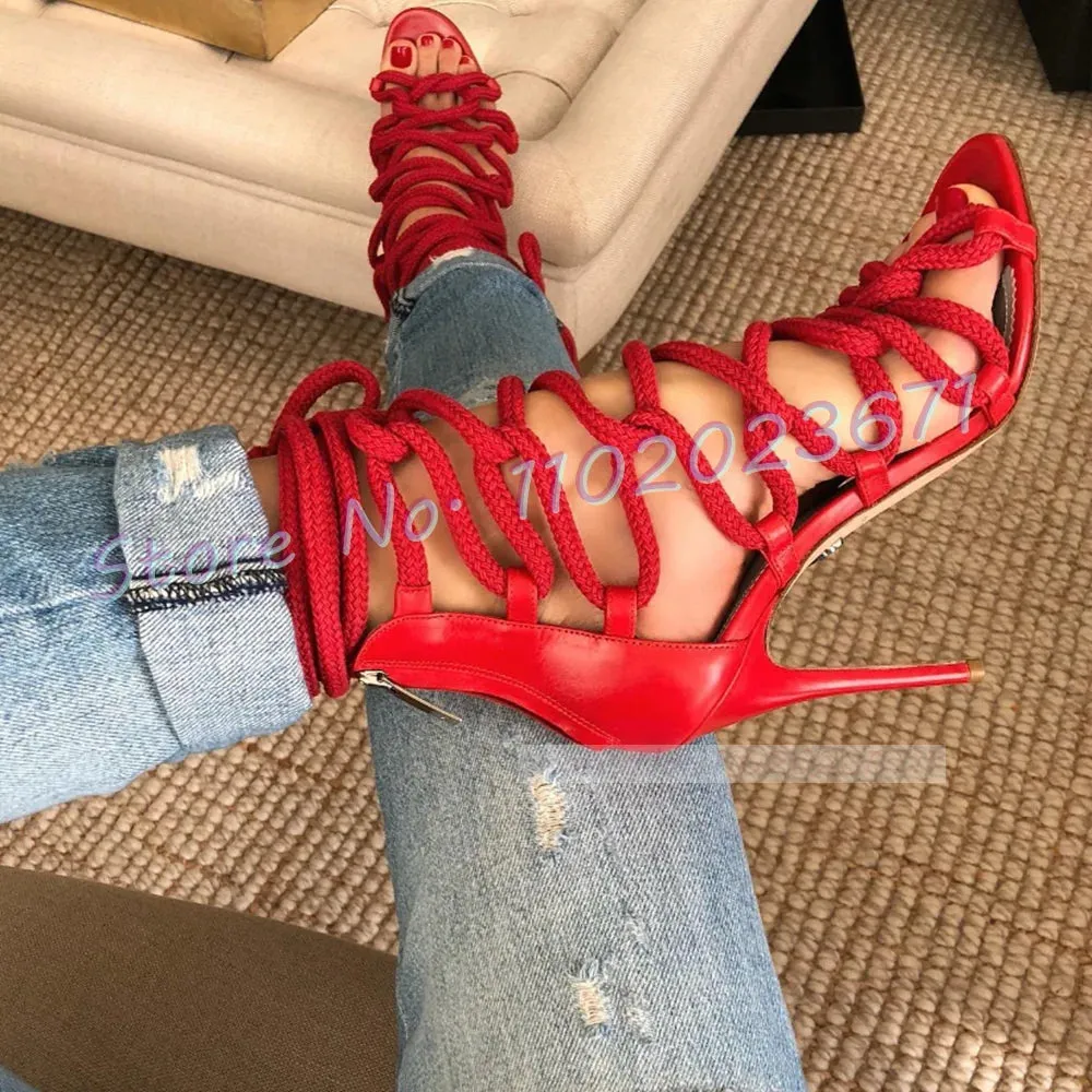 Trendy Gladiator Rope Lace Up High Heels