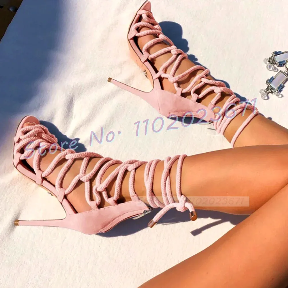 Trendy Gladiator Rope Lace Up High Heels