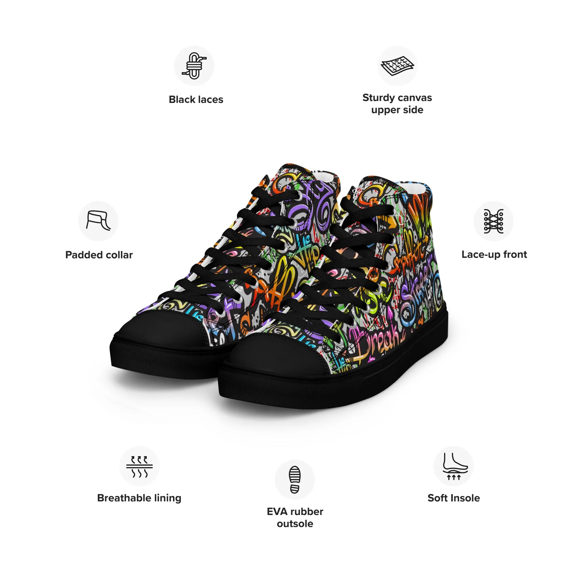 Unisex high top canvas shoes- Grafitti Style