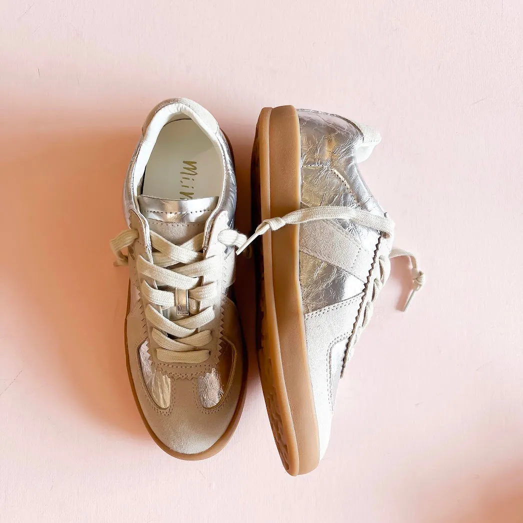 Vera Silver Metallic Cream Sneakers | Chic & Casual Style