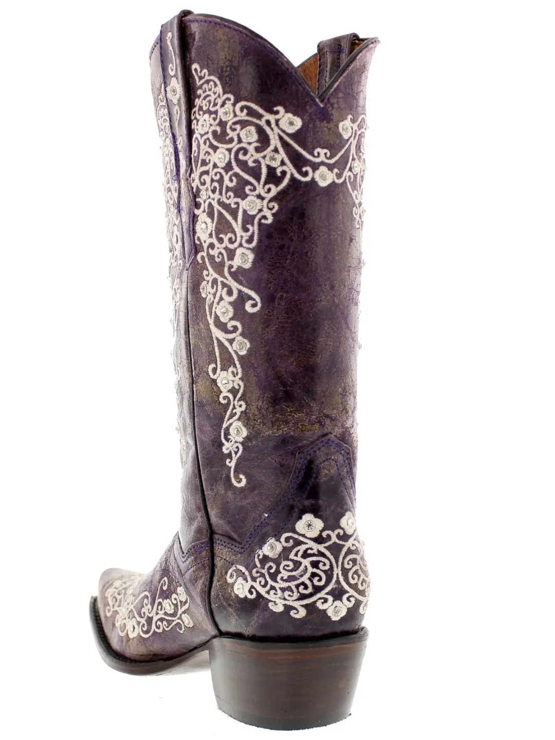 Womens Stella Purple Leather Cowboy Boots - Snip Toe