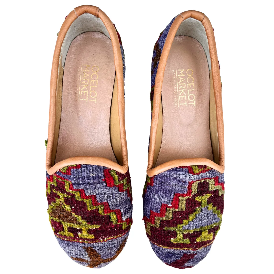 Women's Turkish Kilim Loafer Purple with Black & Green