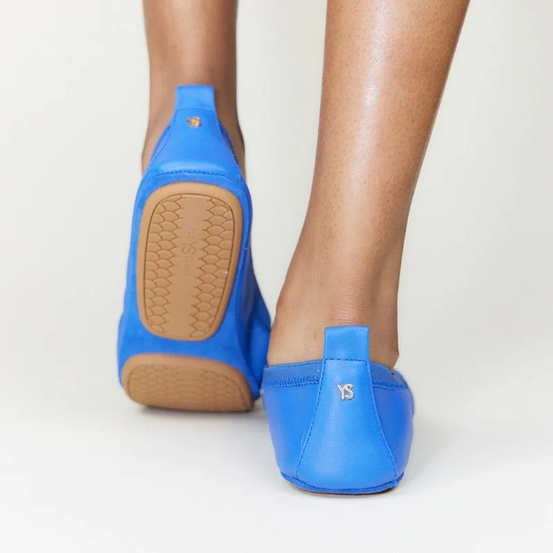 Yosi Samra: Samara Foldable Ballet Flat in Lapis Blue Leather